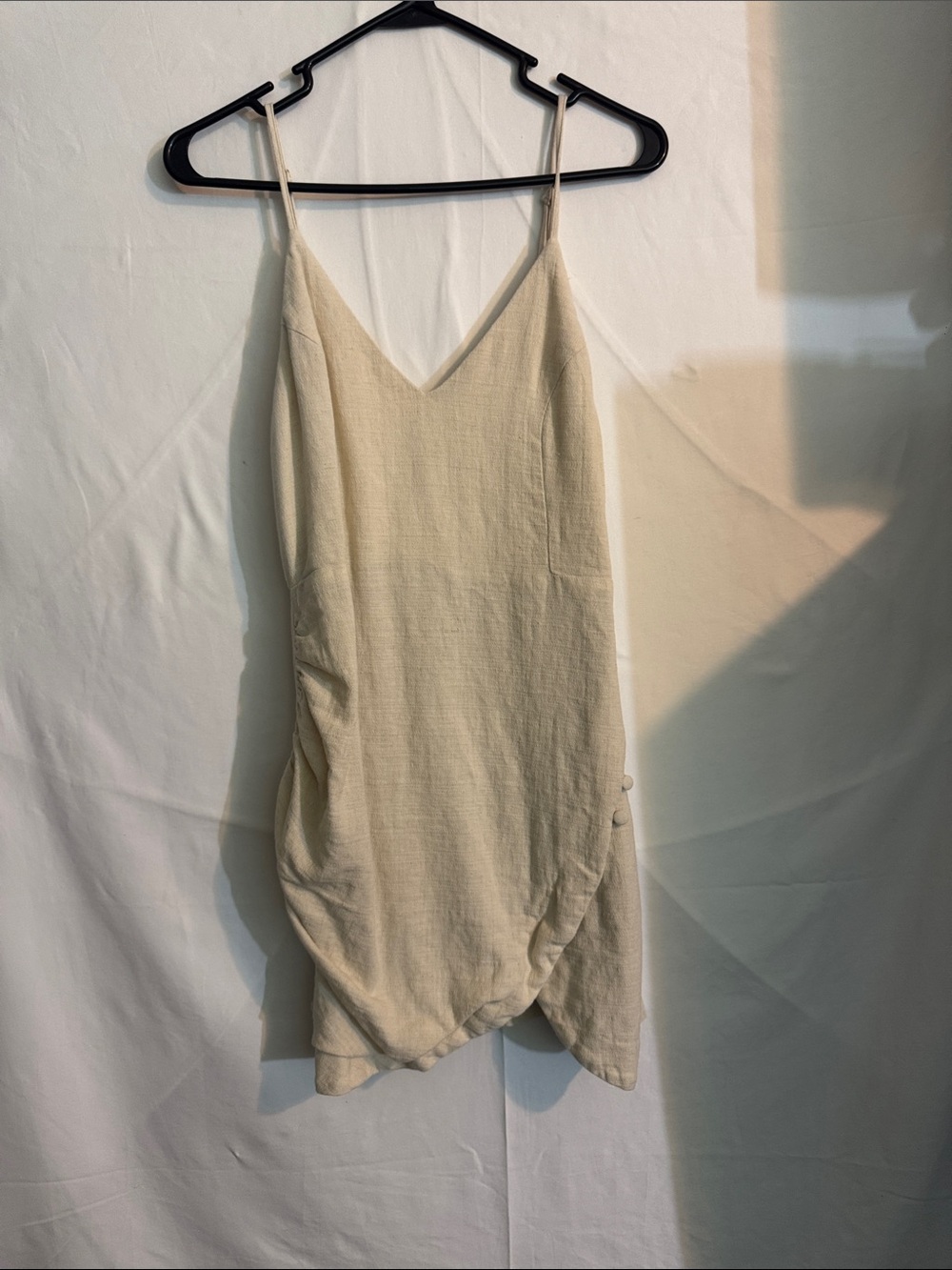 Urban Outfitters Cream V-Neck Textured Slip Mini Dress